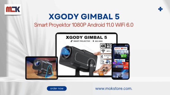 XGODY Gimbal 5 Smart Proyektor 1080P Android 11.0 WiFi6.0 260 Ansi Lumens