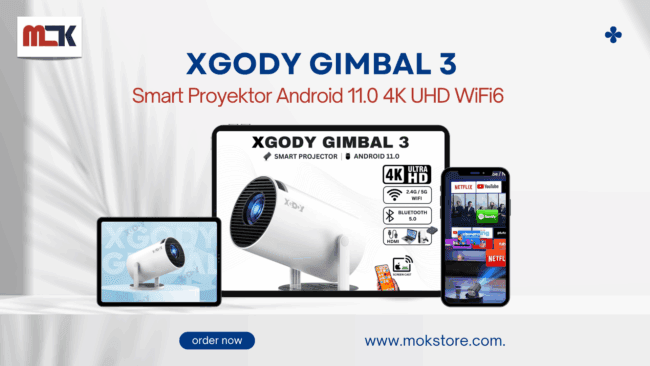 XGODY Gimbal3 Smart Proyektor Android 11.0 4K UHD WiFi6 Bluetooth 5.0 1GB+8GB